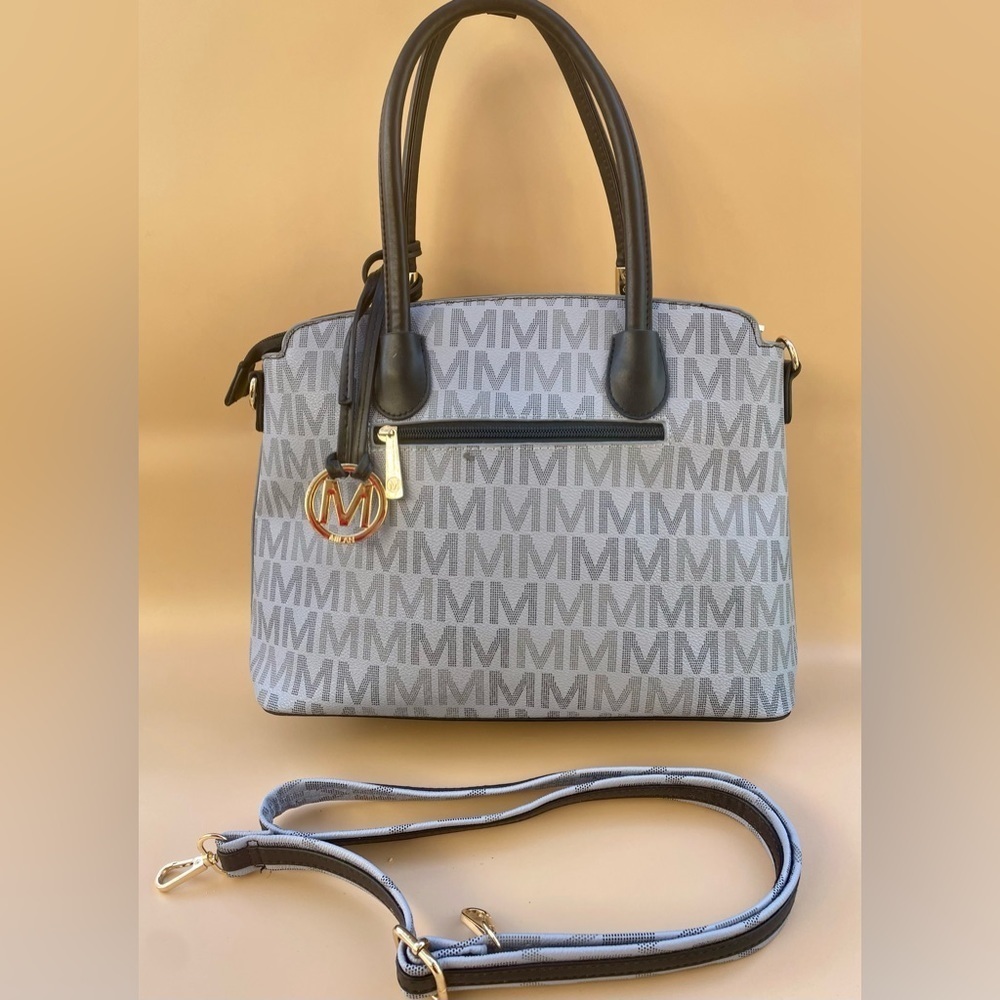 Professional Office Navy Blue & Gray Monogrammed Satchel Tote & Crossbody Bag